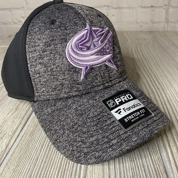 Fanatics Columbus Blue Jackets Hockey Fights Cancer Flex Hat M/L Lavender NWT - Picture 1 of 7
